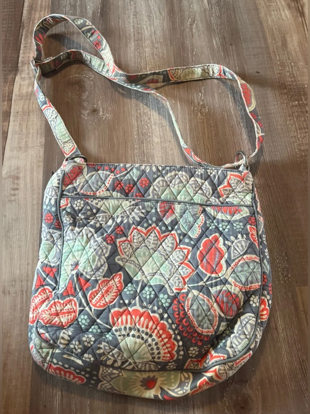 Vera Bradley Quilted Floral Crossbody in Gray, Red, Green